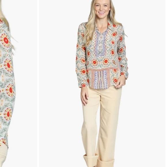 AP.NY Floral Print Roll Tab Sleeve Button-Up Shirt Sz L - Picture 3 of 7